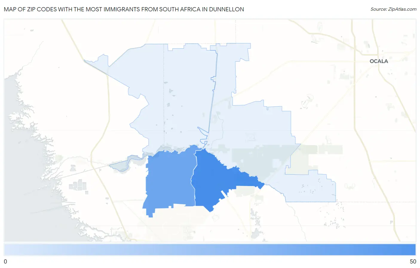 Zip Codes with the Most Immigrants from South Africa in Dunnellon Map