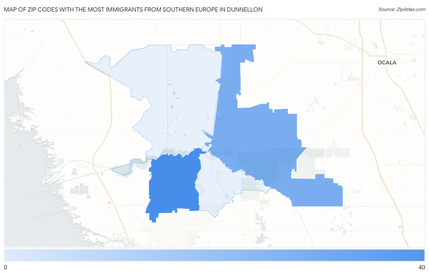 Zip Codes with the Most Immigrants from Southern Europe in Dunnellon Map