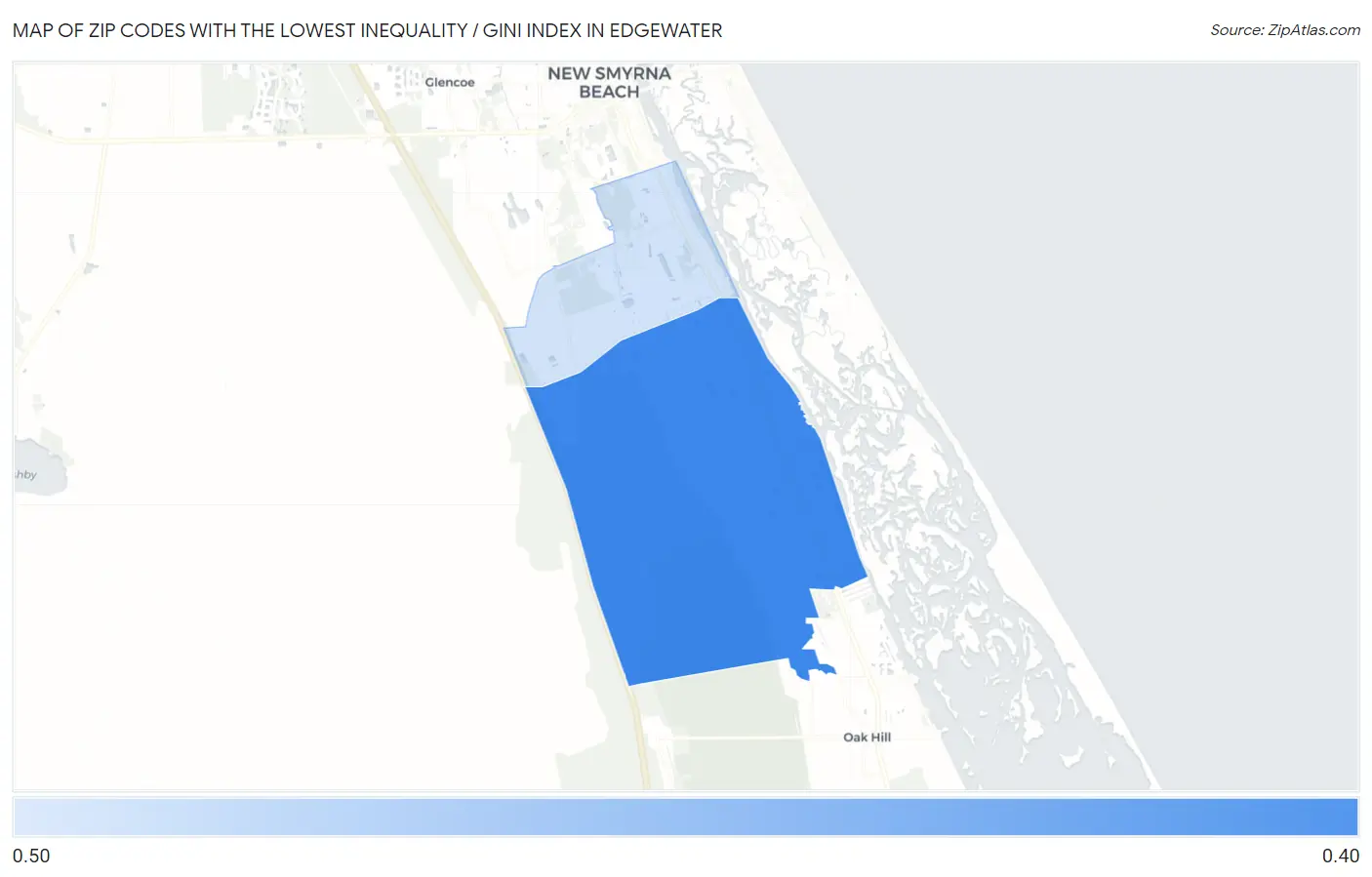 Zip Codes with the Lowest Inequality / Gini Index in Edgewater Map