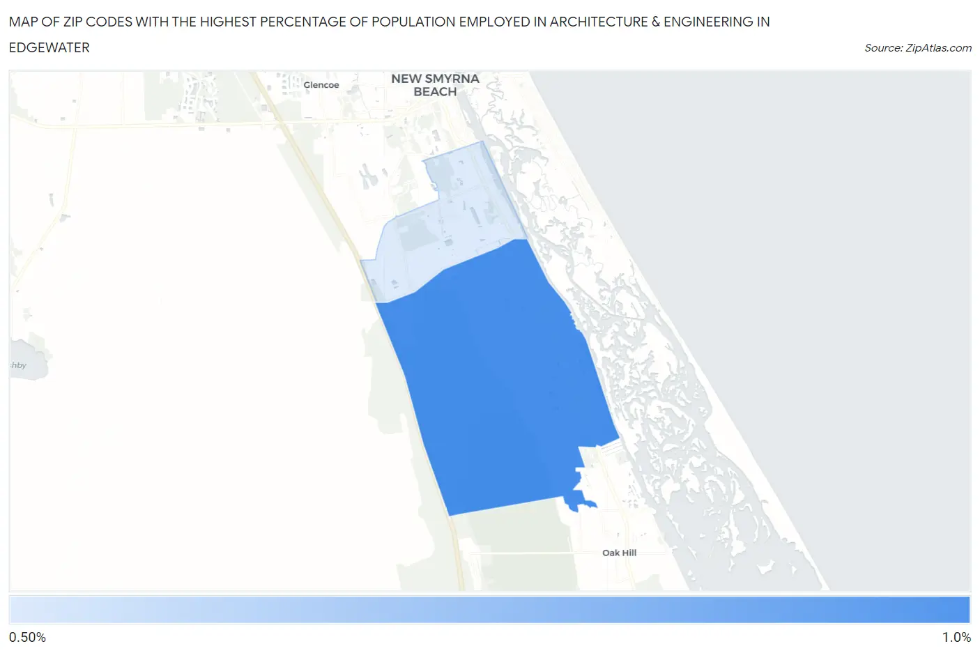 Zip Codes with the Highest Percentage of Population Employed in Architecture & Engineering in Edgewater Map
