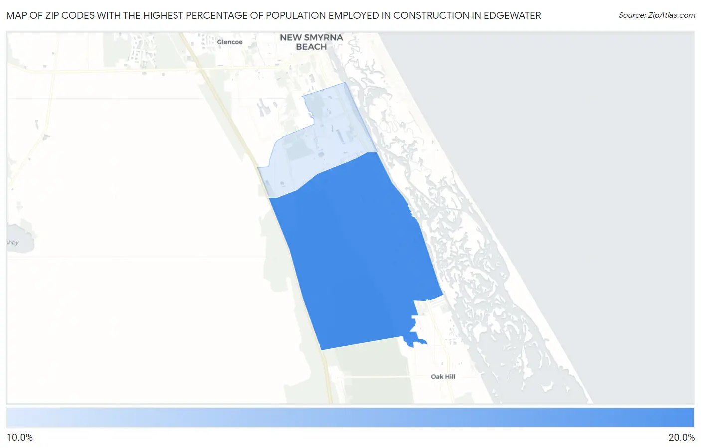 Zip Codes with the Highest Percentage of Population Employed in Construction in Edgewater Map