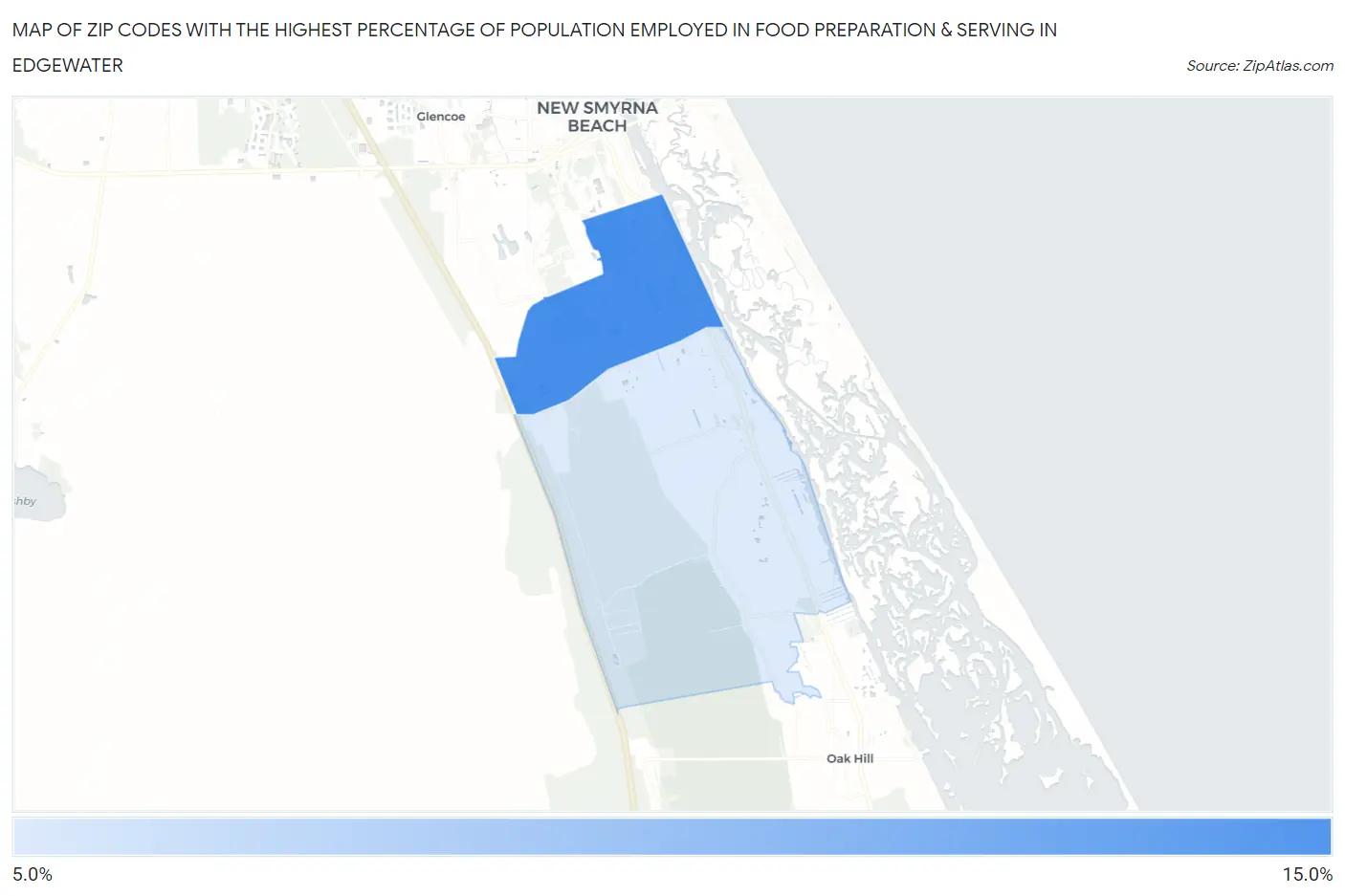 Zip Codes with the Highest Percentage of Population Employed in Food Preparation & Serving in Edgewater Map