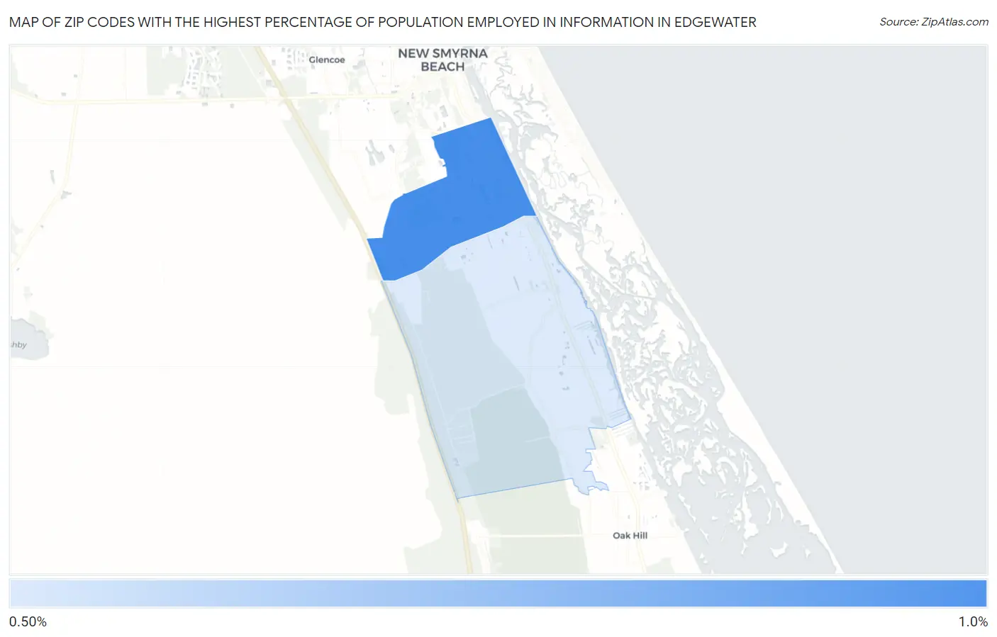 Zip Codes with the Highest Percentage of Population Employed in Information in Edgewater Map