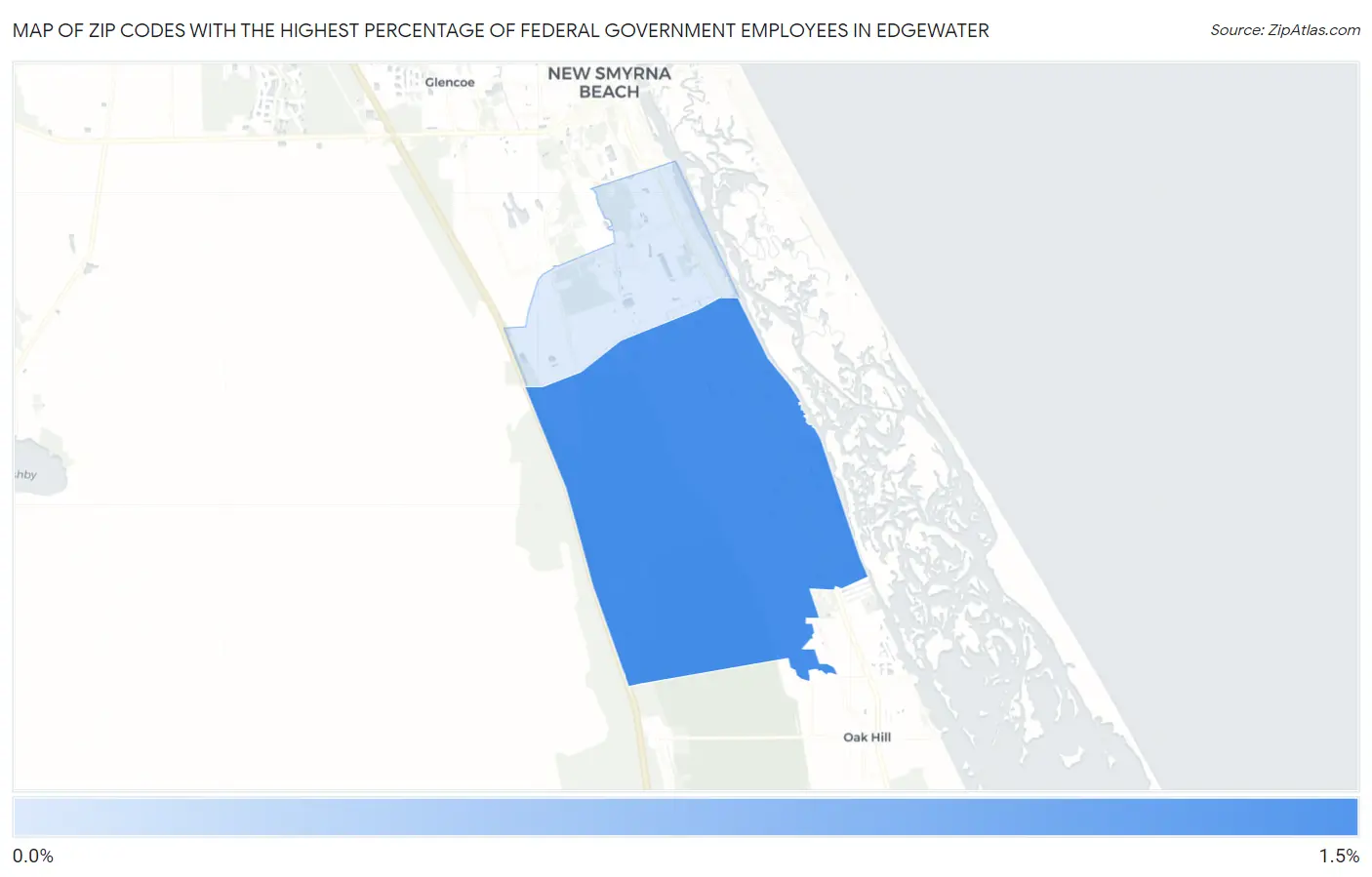 Zip Codes with the Highest Percentage of Federal Government Employees in Edgewater Map