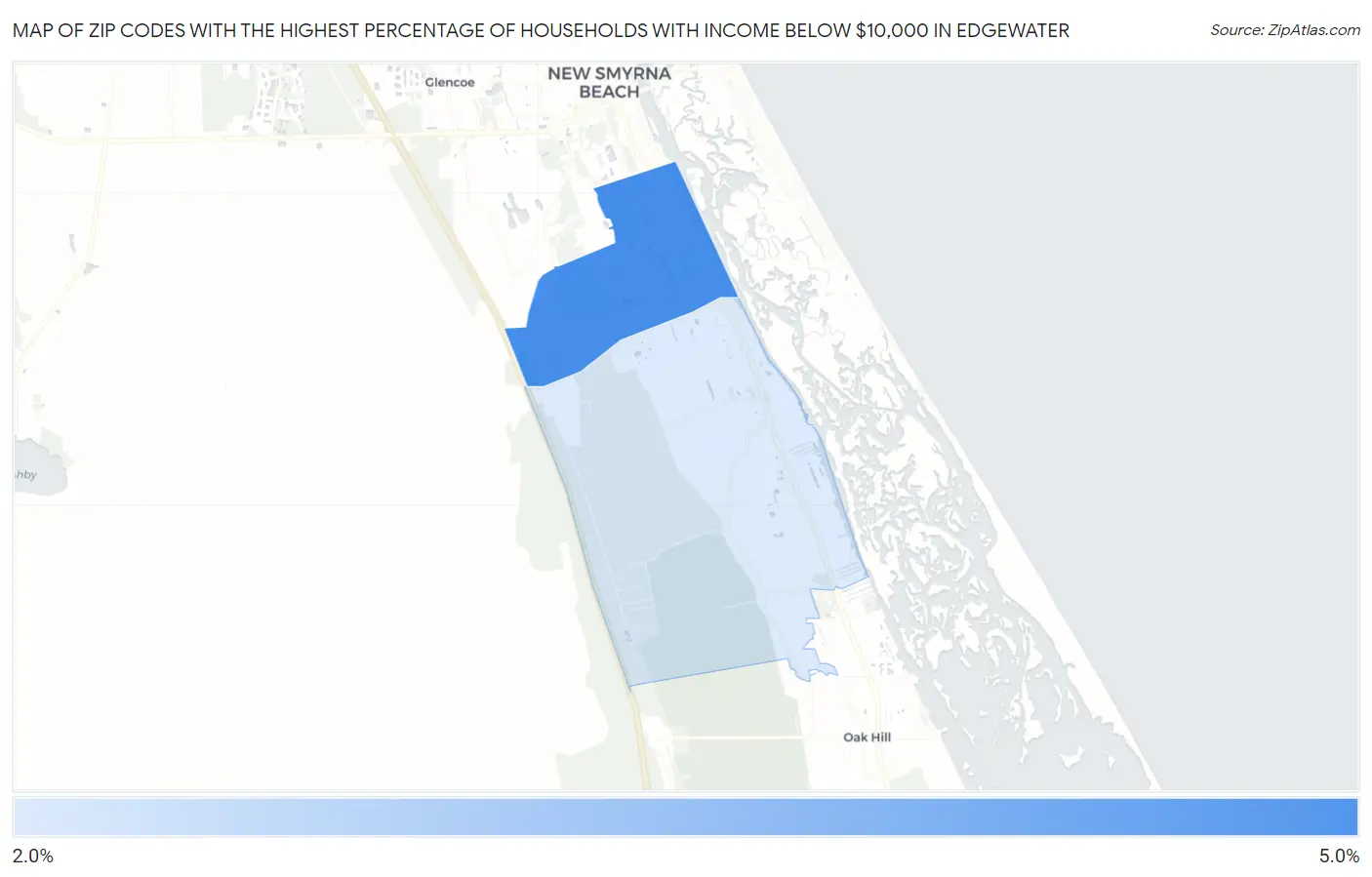 Zip Codes with the Highest Percentage of Households with Income Below $10,000 in Edgewater Map