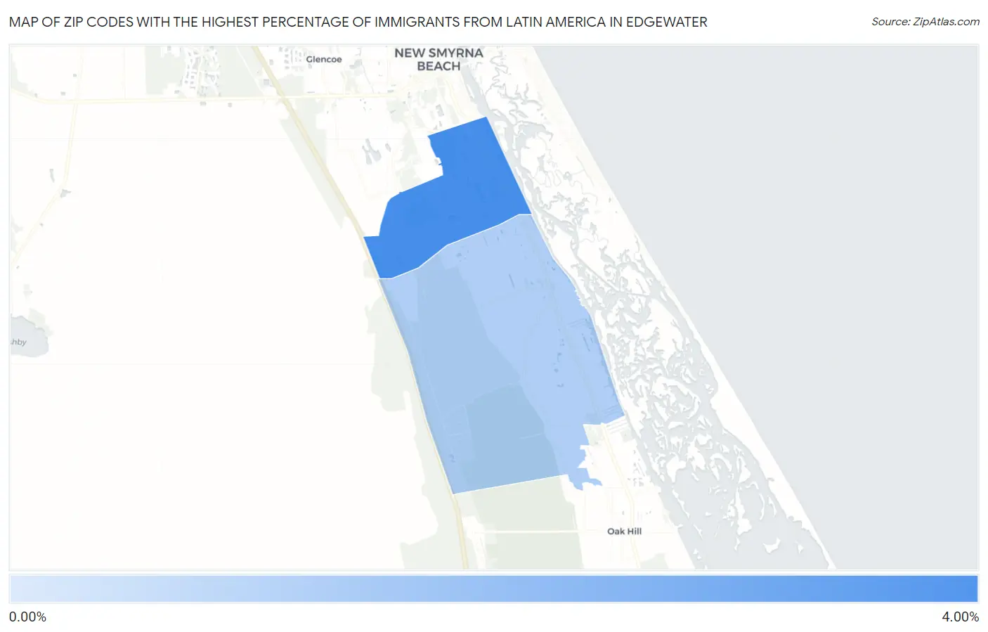 Zip Codes with the Highest Percentage of Immigrants from Latin America in Edgewater Map