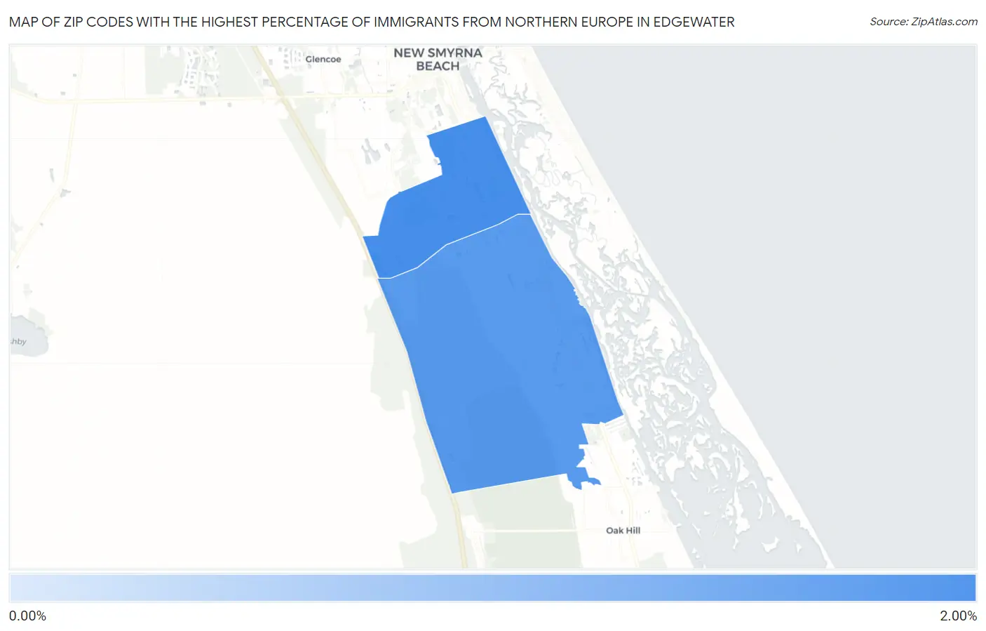 Zip Codes with the Highest Percentage of Immigrants from Northern Europe in Edgewater Map
