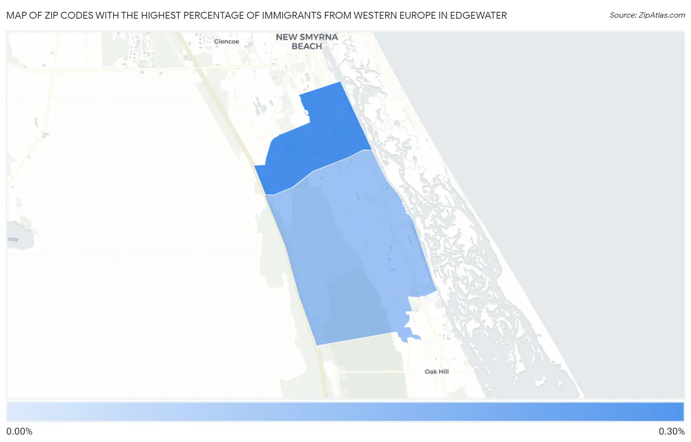 Zip Codes with the Highest Percentage of Immigrants from Western Europe in Edgewater Map