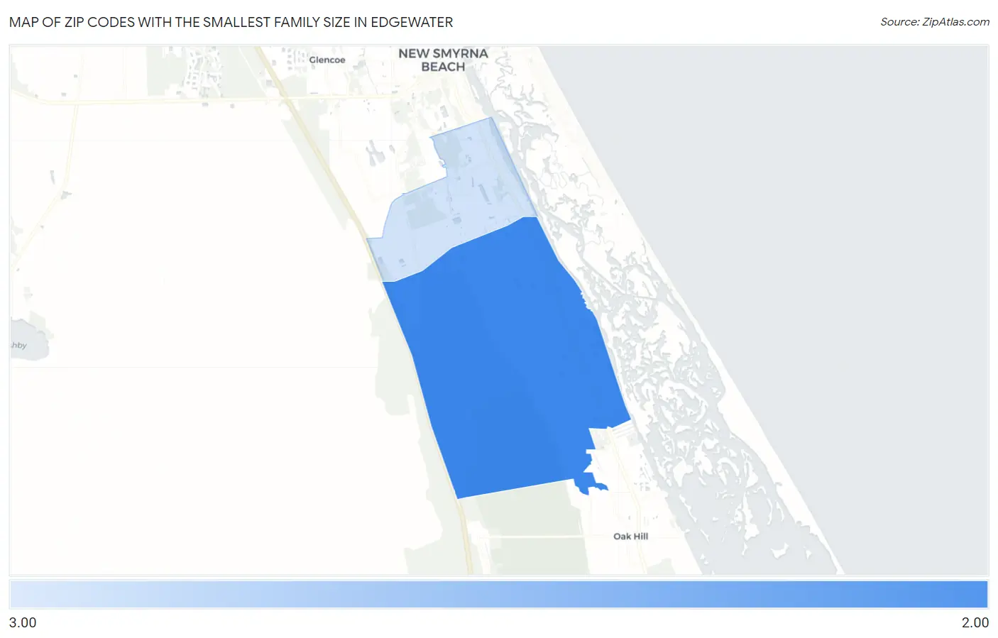 Zip Codes with the Smallest Family Size in Edgewater Map