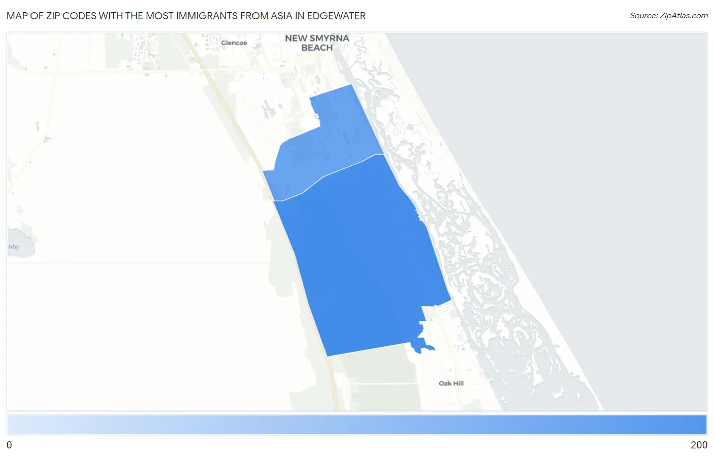Zip Codes with the Most Immigrants from Asia in Edgewater Map
