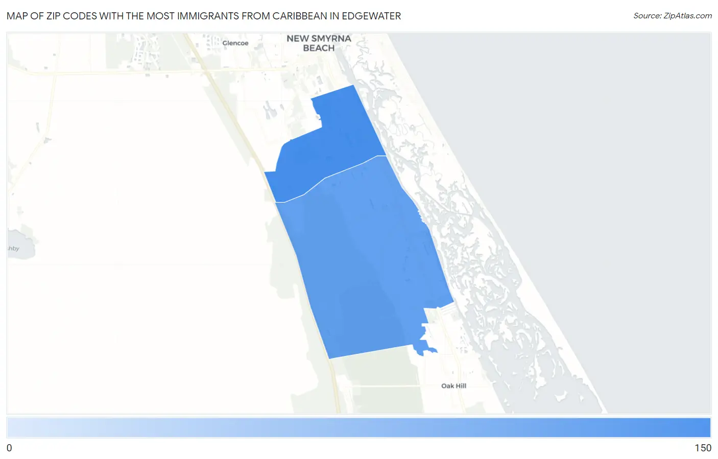 Zip Codes with the Most Immigrants from Caribbean in Edgewater Map