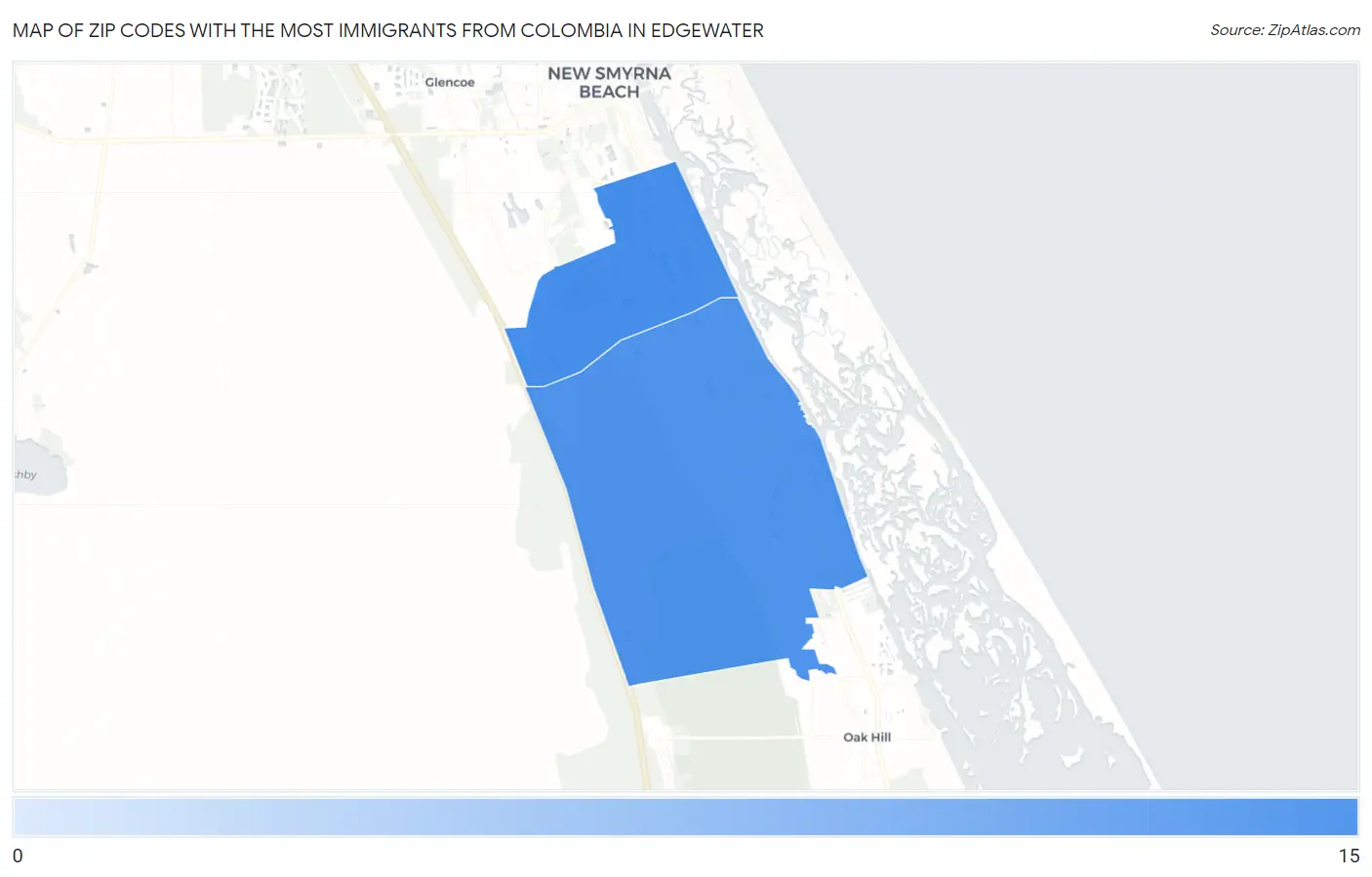 Zip Codes with the Most Immigrants from Colombia in Edgewater Map