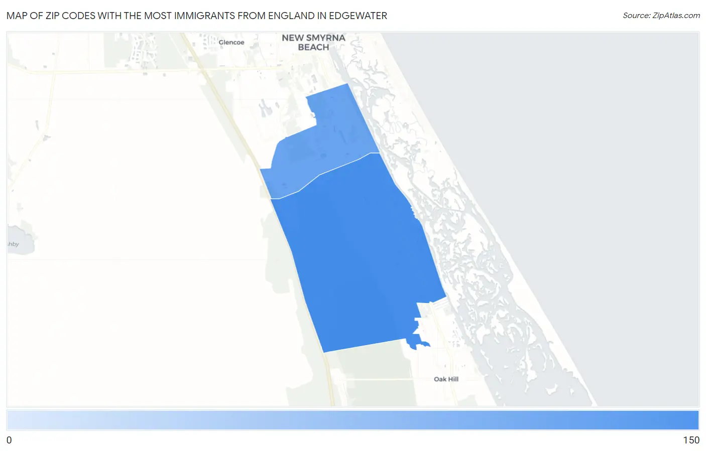 Zip Codes with the Most Immigrants from England in Edgewater Map