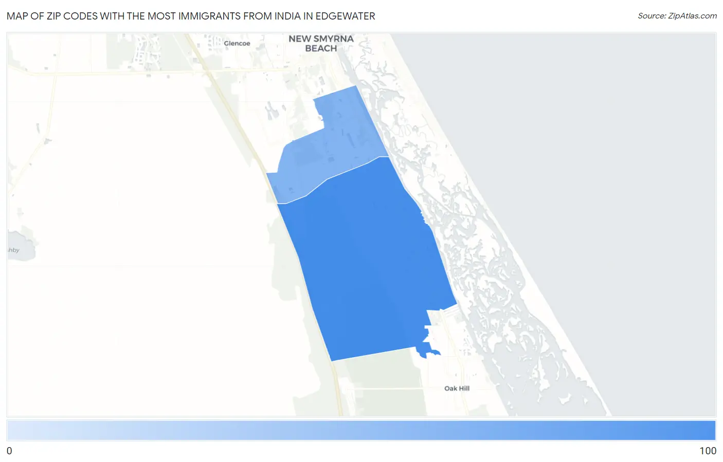 Zip Codes with the Most Immigrants from India in Edgewater Map