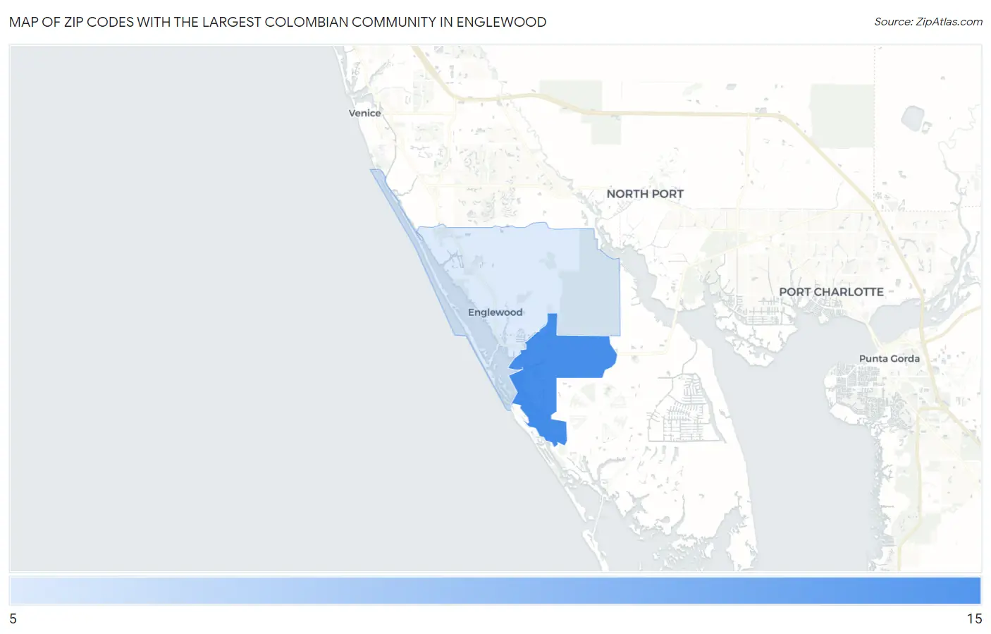 Zip Codes with the Largest Colombian Community in Englewood Map