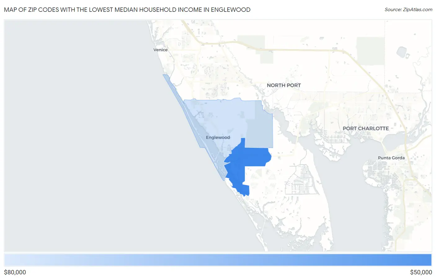 Zip Codes with the Lowest Median Household Income in Englewood Map