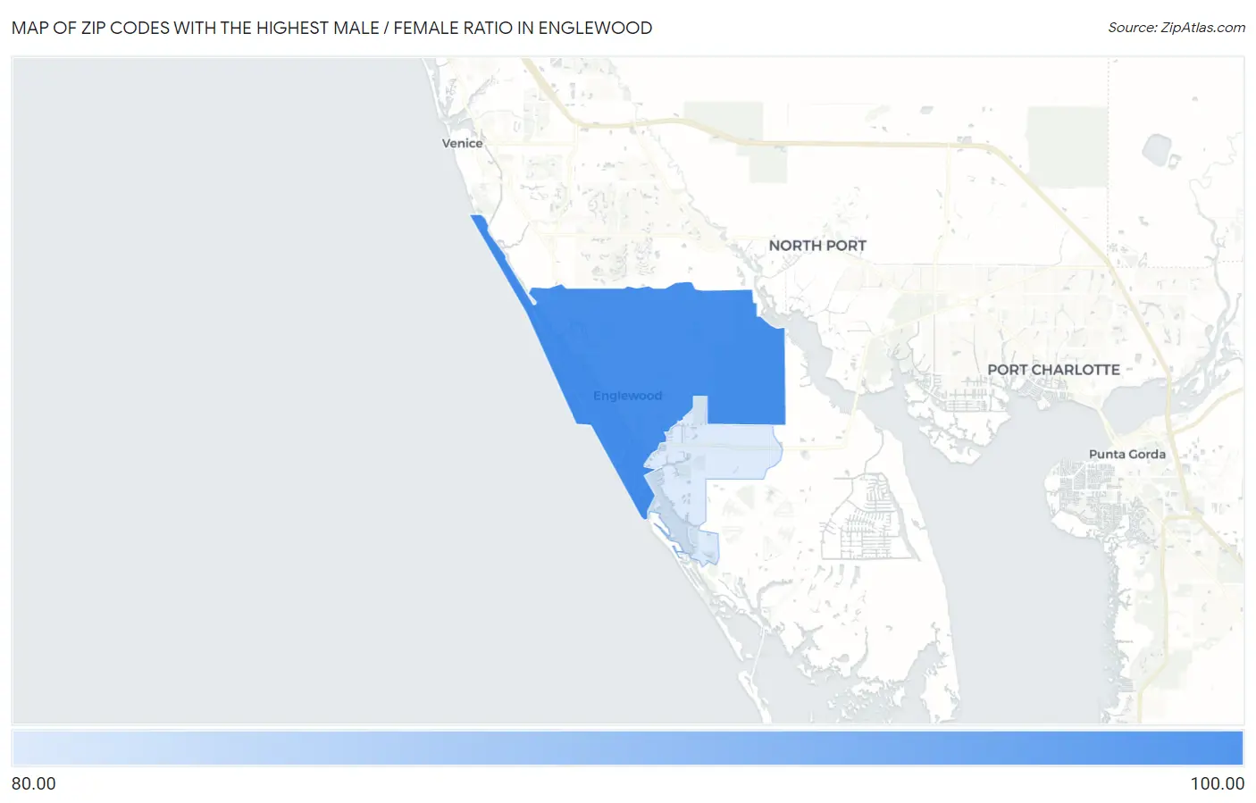 Zip Codes with the Highest Male / Female Ratio in Englewood Map