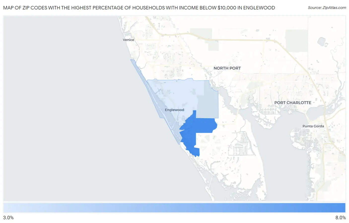 Zip Codes with the Highest Percentage of Households with Income Below $10,000 in Englewood Map
