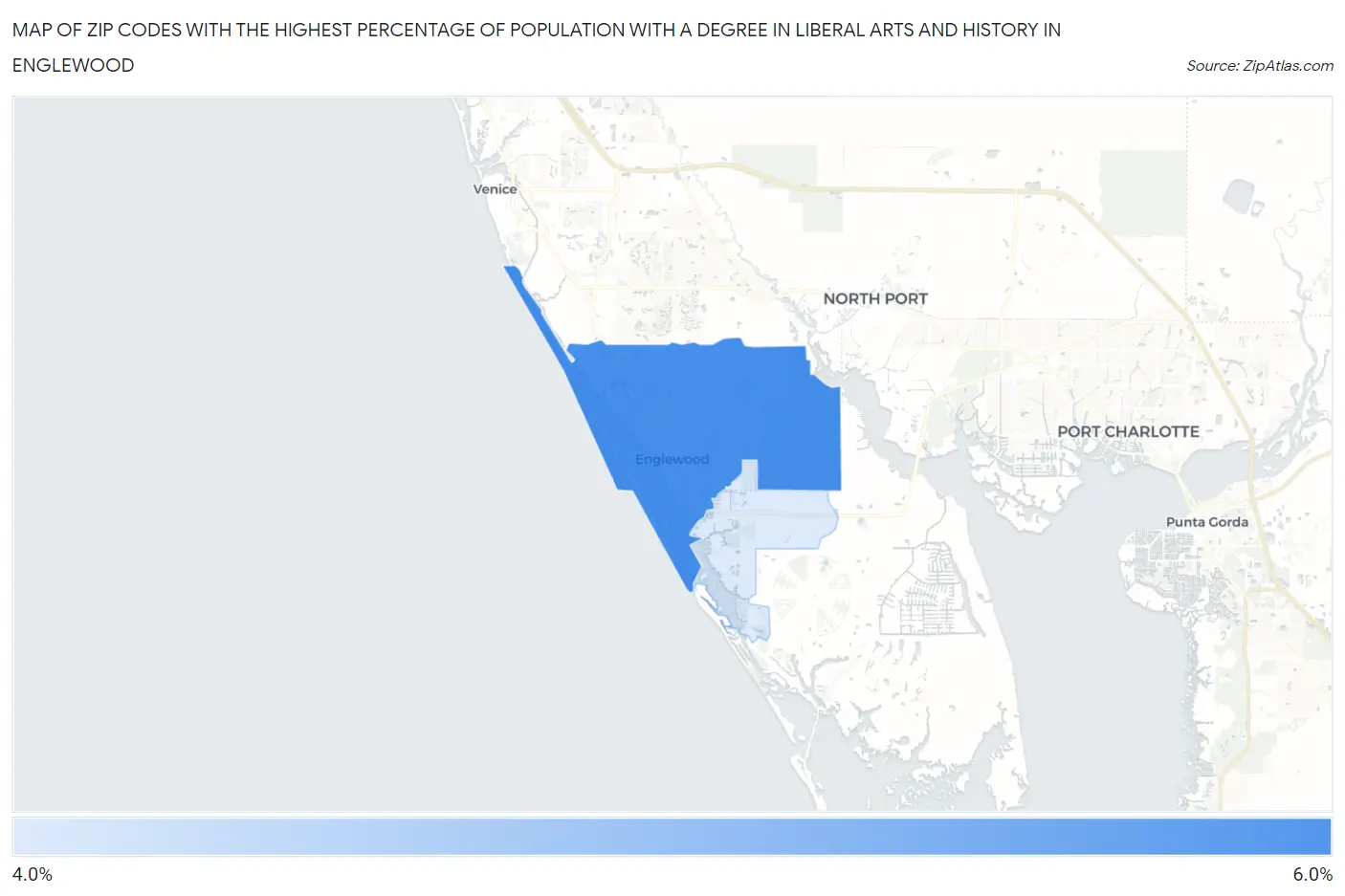 Zip Codes with the Highest Percentage of Population with a Degree in Liberal Arts and History in Englewood Map