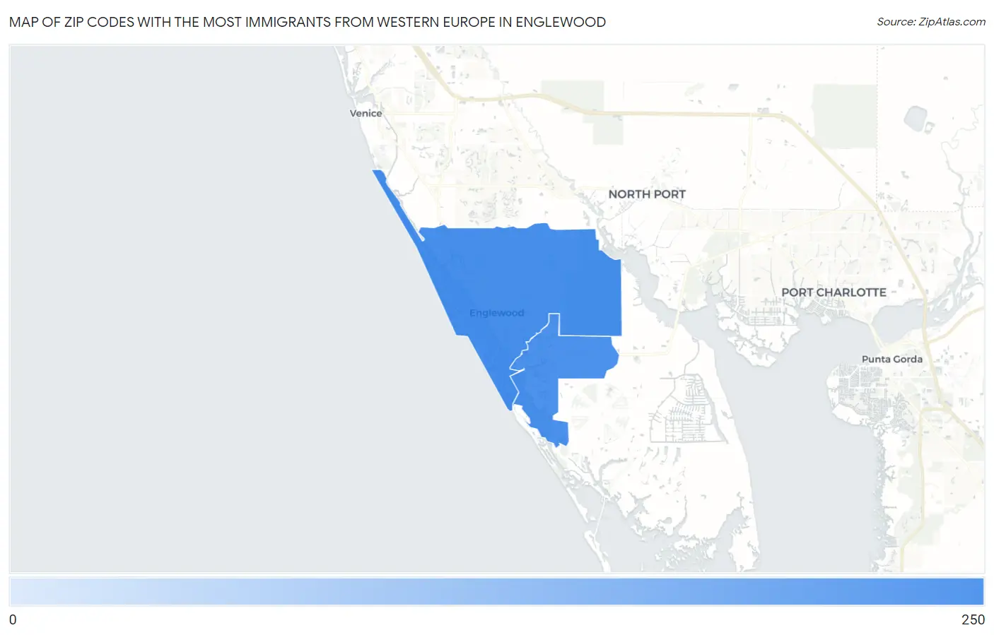 Zip Codes with the Most Immigrants from Western Europe in Englewood Map