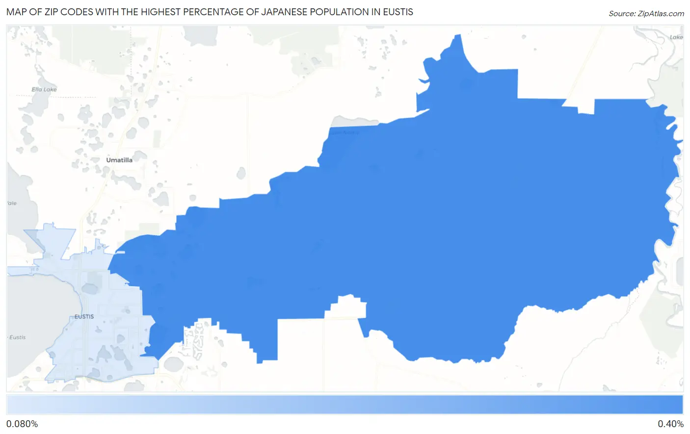 Zip Codes with the Highest Percentage of Japanese Population in Eustis Map