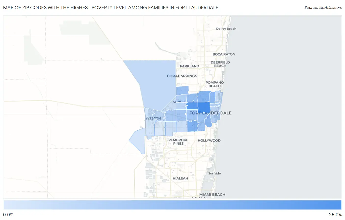 Zip Codes with the Highest Poverty Level Among Families in Fort Lauderdale Map