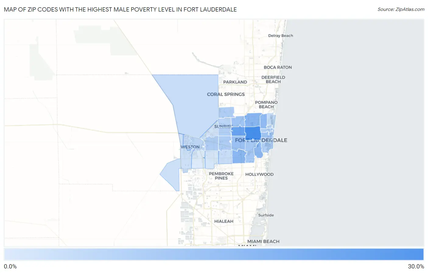 Zip Codes with the Highest Male Poverty Level in Fort Lauderdale Map