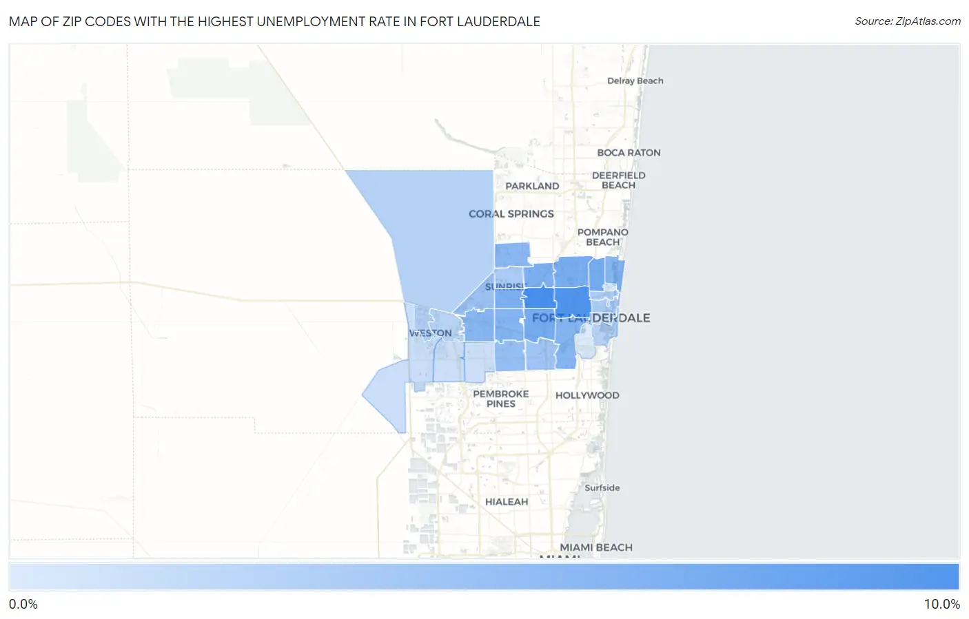 Zip Codes with the Highest Unemployment Rate in Fort Lauderdale Map