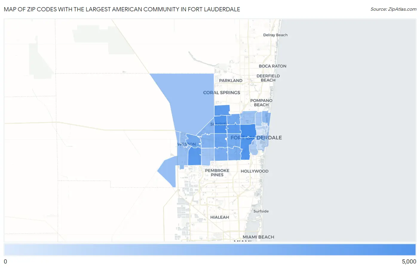 Zip Codes with the Largest American Community in Fort Lauderdale Map