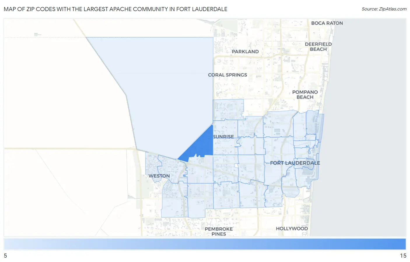Zip Codes with the Largest Apache Community in Fort Lauderdale Map