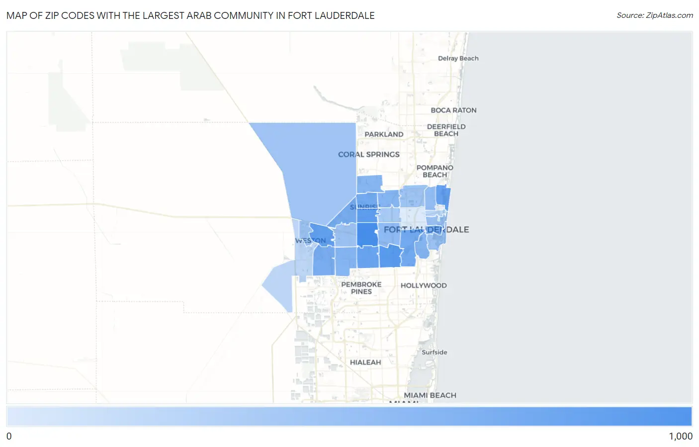 Zip Codes with the Largest Arab Community in Fort Lauderdale Map