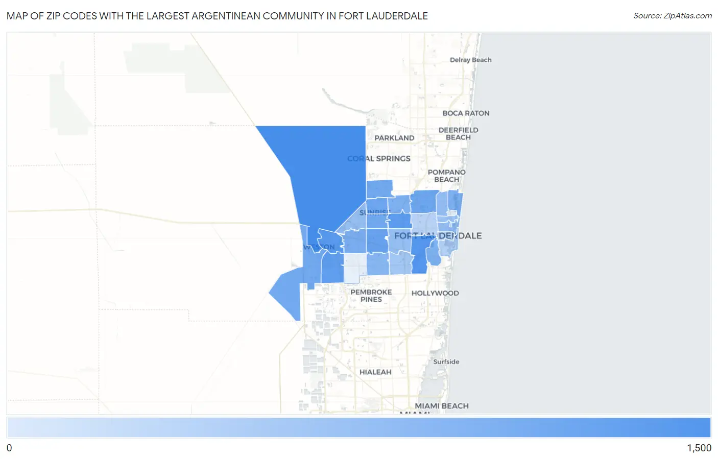 Zip Codes with the Largest Argentinean Community in Fort Lauderdale Map