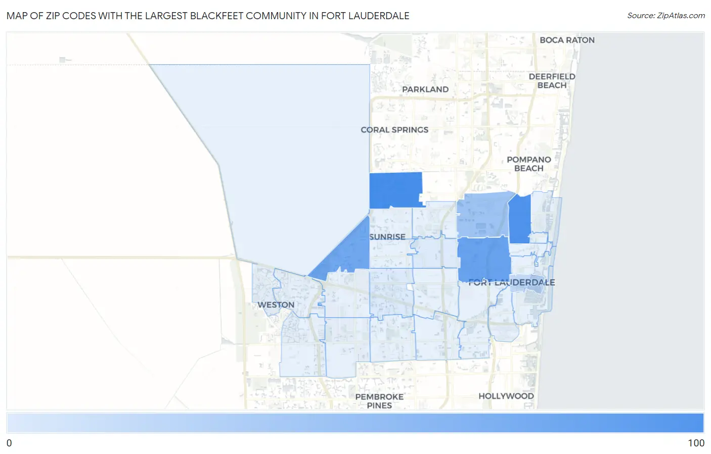 Zip Codes with the Largest Blackfeet Community in Fort Lauderdale Map