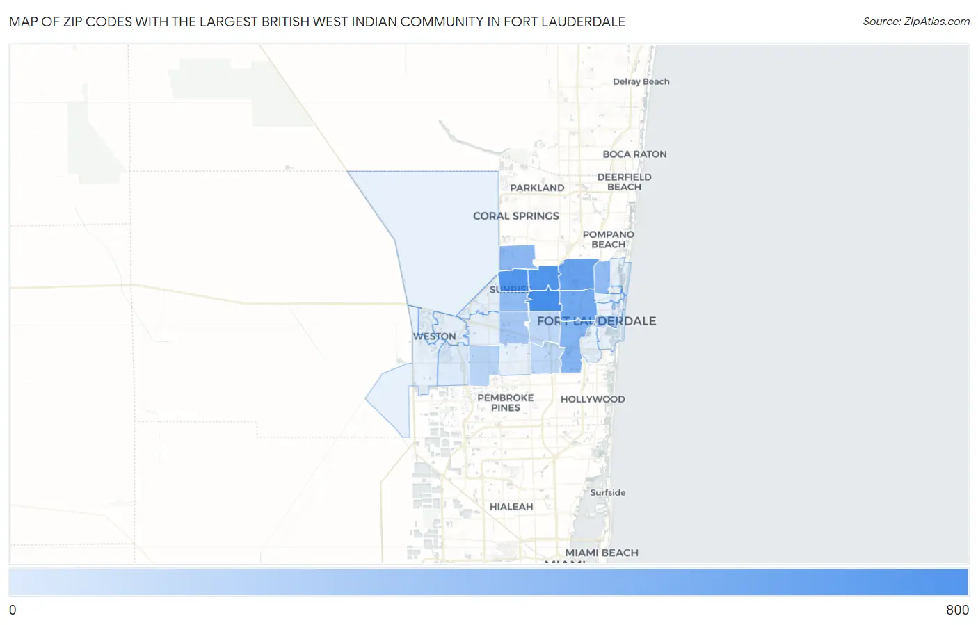 Zip Codes with the Largest British West Indian Community in Fort Lauderdale Map