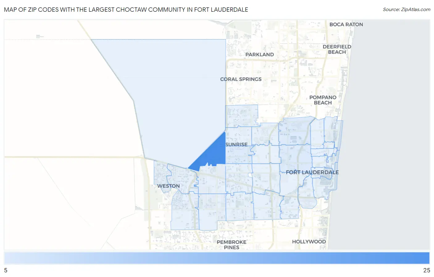 Zip Codes with the Largest Choctaw Community in Fort Lauderdale Map