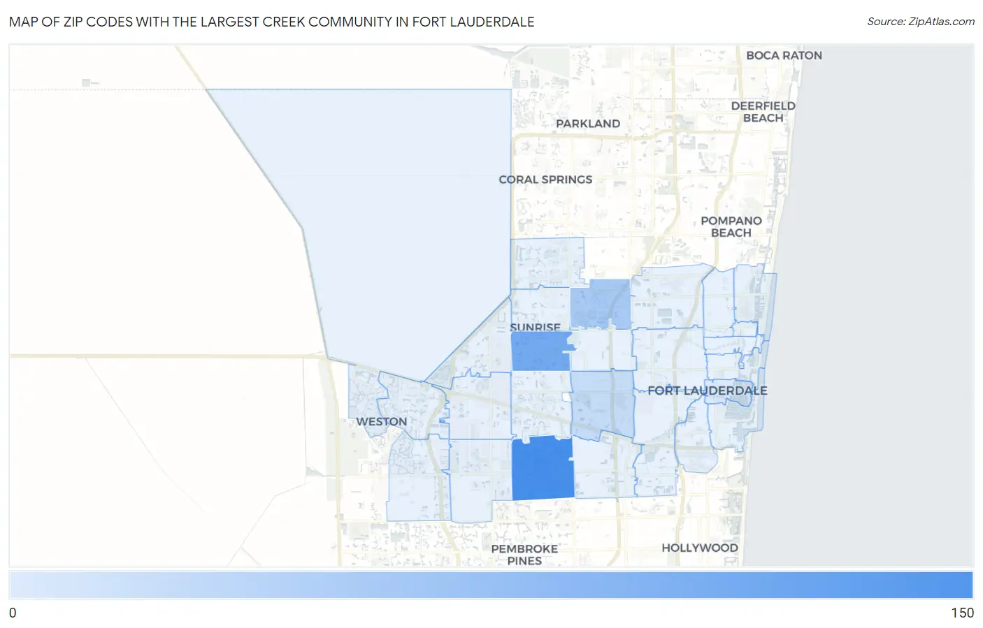 Zip Codes with the Largest Creek Community in Fort Lauderdale Map