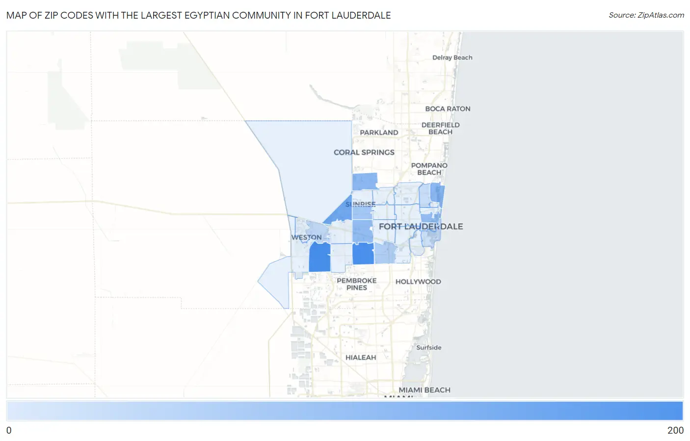 Zip Codes with the Largest Egyptian Community in Fort Lauderdale Map