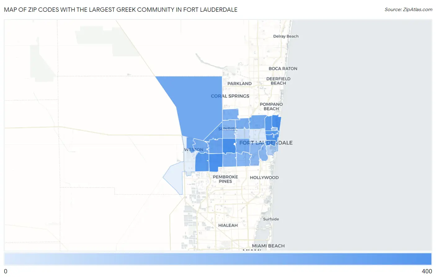 Zip Codes with the Largest Greek Community in Fort Lauderdale Map