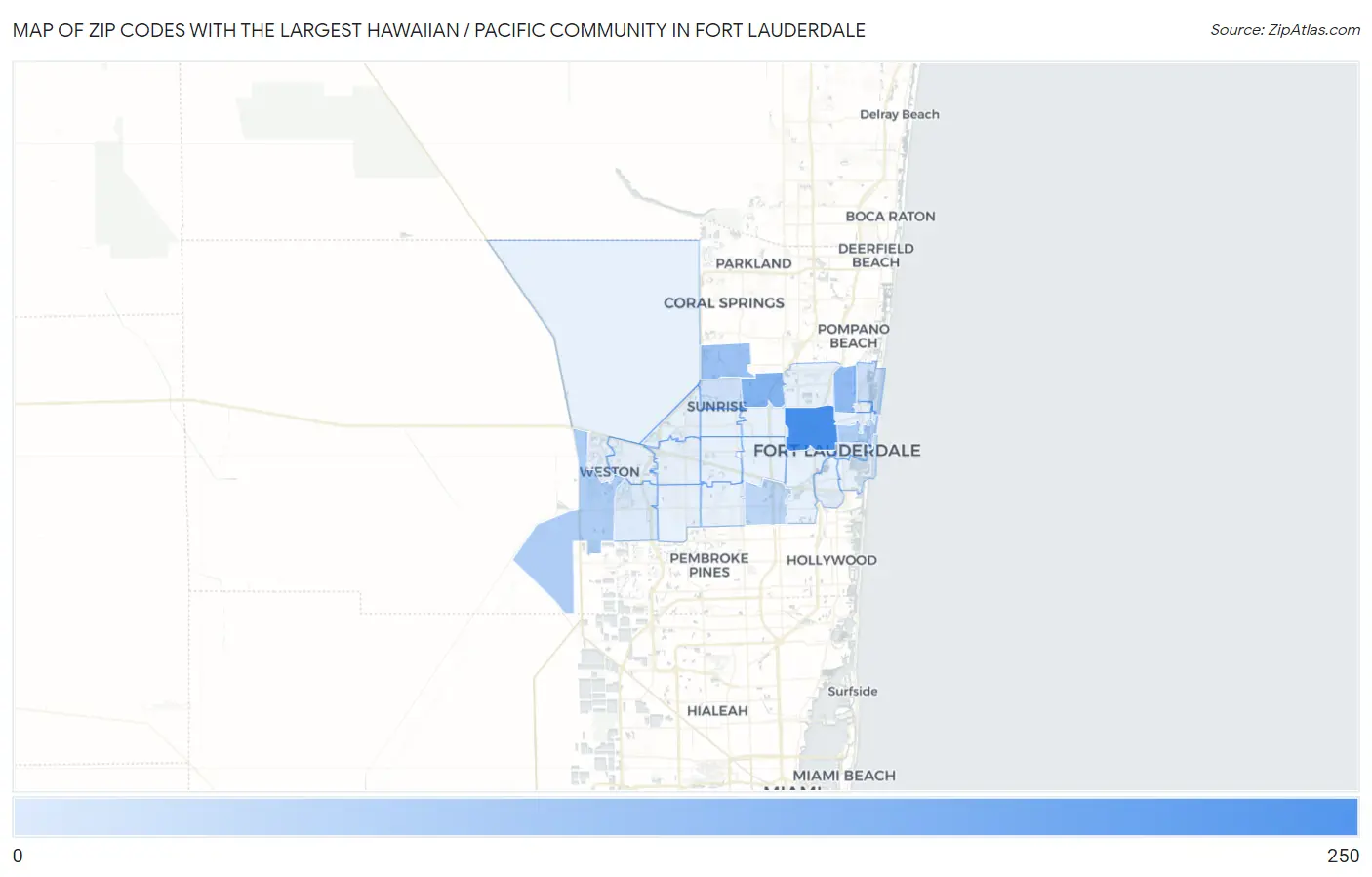 Zip Codes with the Largest Hawaiian / Pacific Community in Fort Lauderdale Map