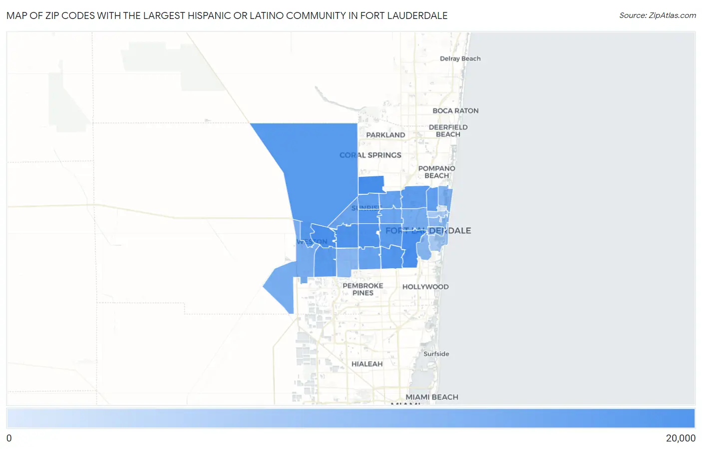 Zip Codes with the Largest Hispanic or Latino Community in Fort Lauderdale Map