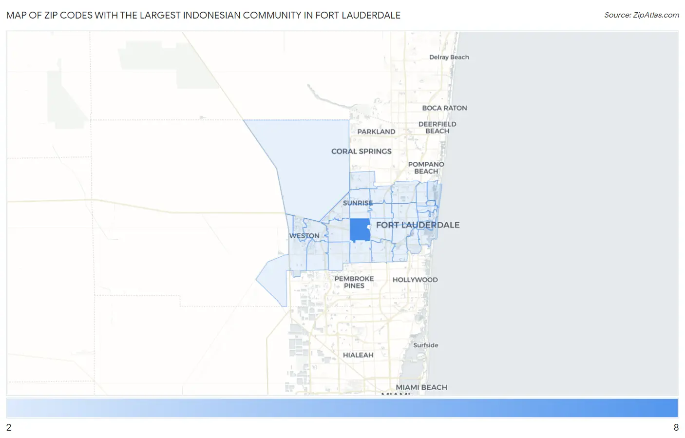 Zip Codes with the Largest Indonesian Community in Fort Lauderdale Map