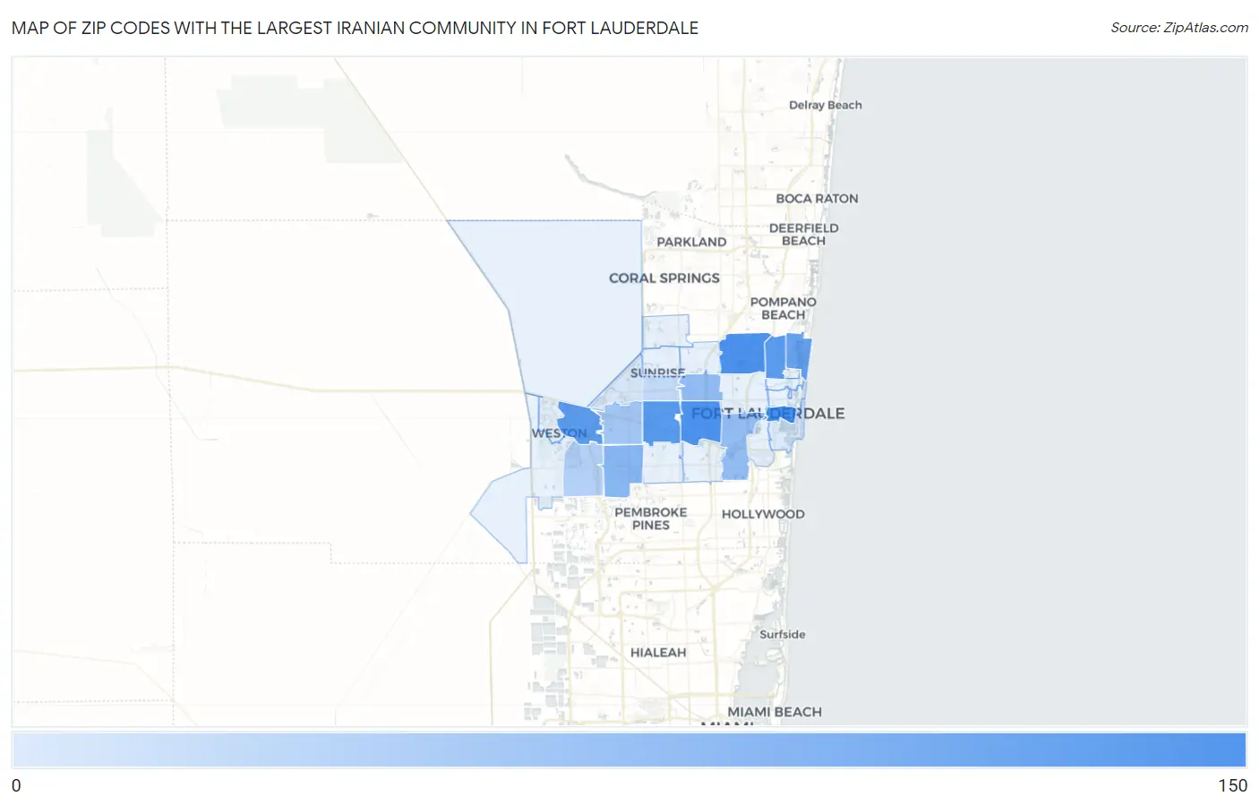Zip Codes with the Largest Iranian Community in Fort Lauderdale Map