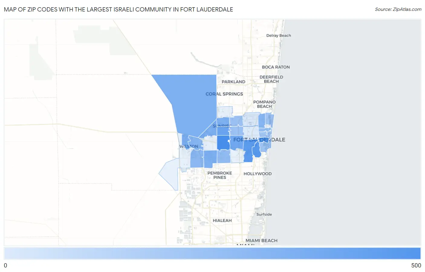 Zip Codes with the Largest Israeli Community in Fort Lauderdale Map