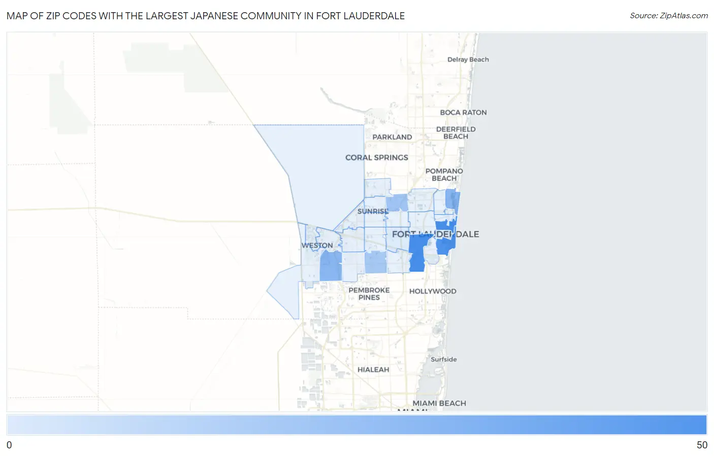 Zip Codes with the Largest Japanese Community in Fort Lauderdale Map