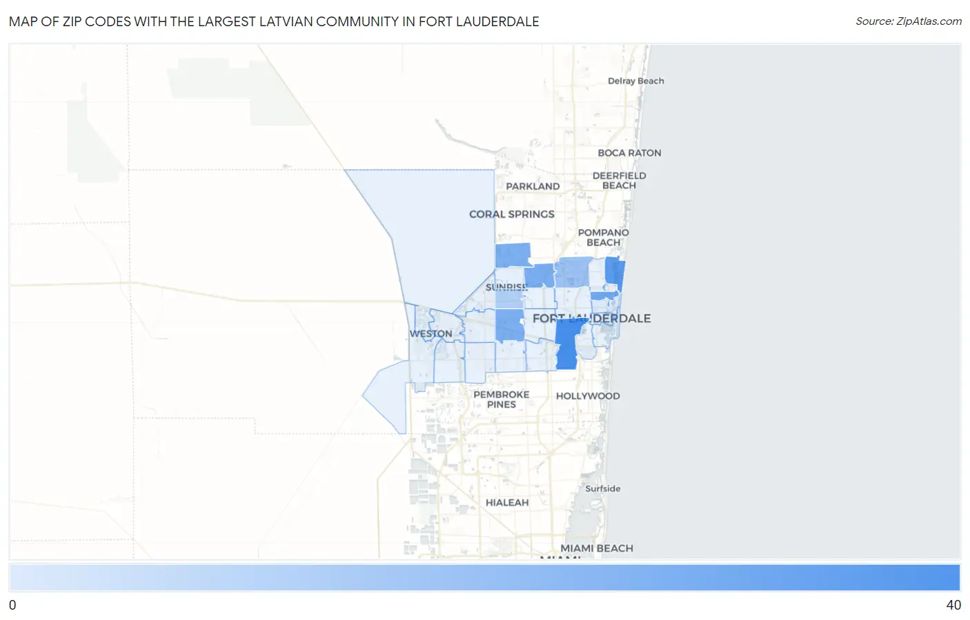 Zip Codes with the Largest Latvian Community in Fort Lauderdale Map