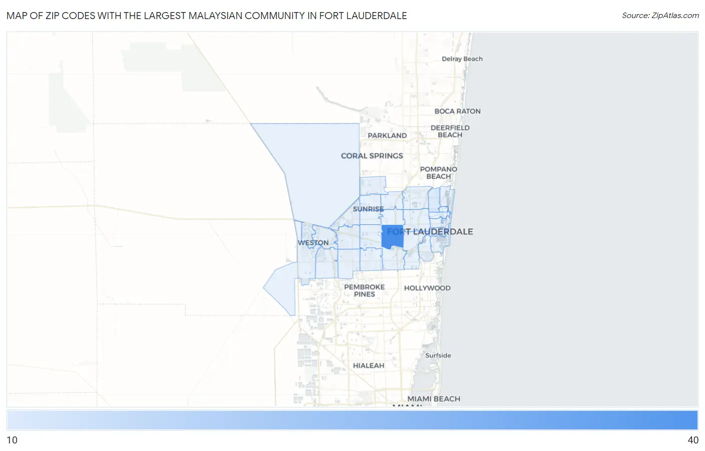 Zip Codes with the Largest Malaysian Community in Fort Lauderdale Map