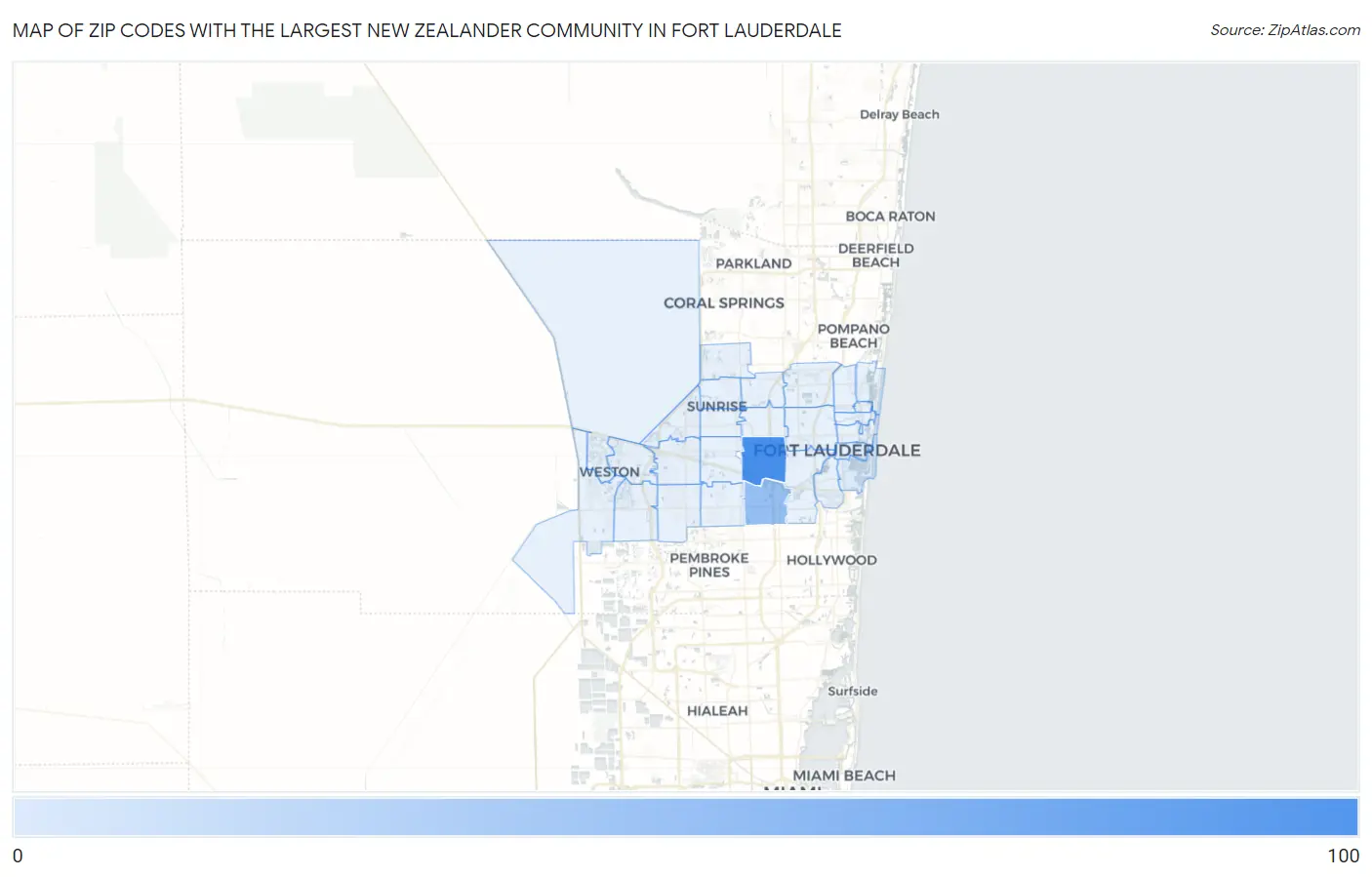 Zip Codes with the Largest New Zealander Community in Fort Lauderdale Map