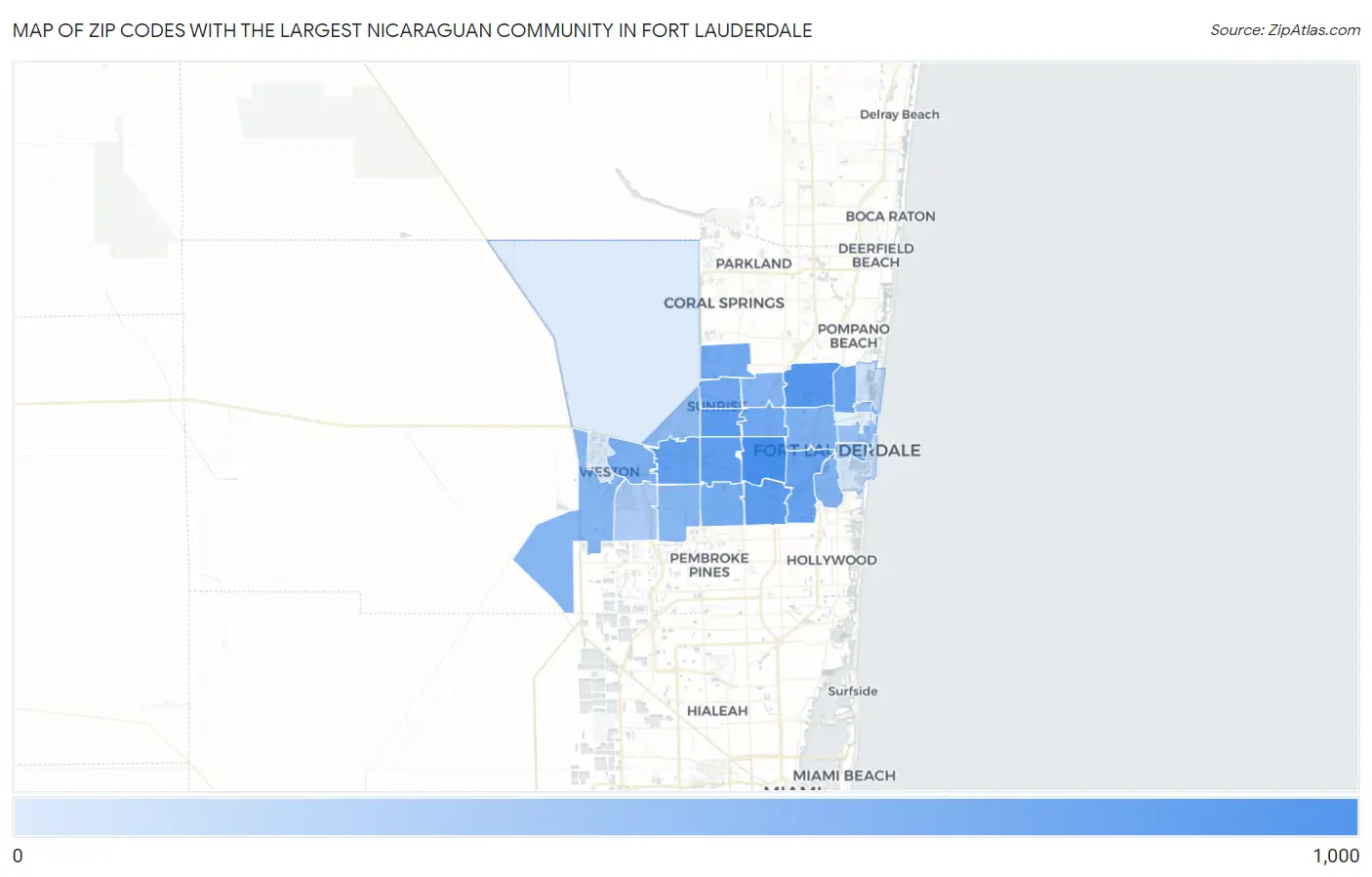 Zip Codes with the Largest Nicaraguan Community in Fort Lauderdale Map