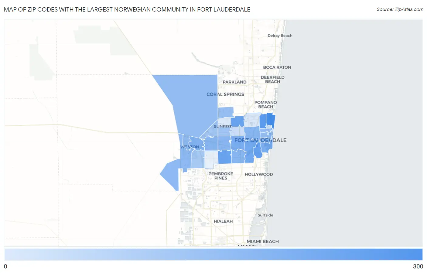 Zip Codes with the Largest Norwegian Community in Fort Lauderdale Map