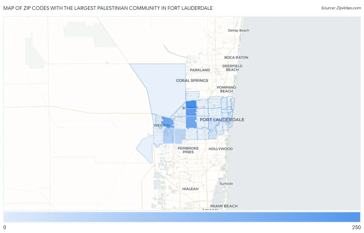 Zip Codes with the Largest Palestinian Community in Fort Lauderdale Map
